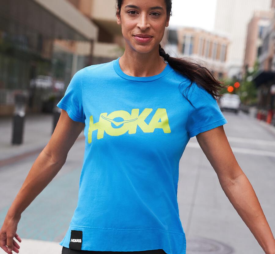 Tee Womens - Hoka One One Brand - Blue - KPBQRIS-45